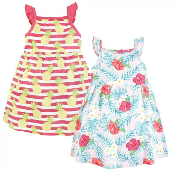 Hudson Baby Infant and Toddler Girl Cotton Dresses, Tropical Floral, 0-3 Months