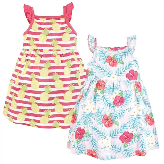 Hudson Baby Infant and Toddler Girl Cotton Dresses, Tropical Floral, 2 Toddler