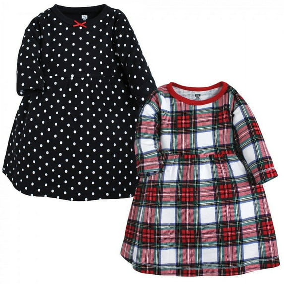 Hudson Baby Infant and Toddler Girl Cotton Dresses, White Tartan, 18-24 Months