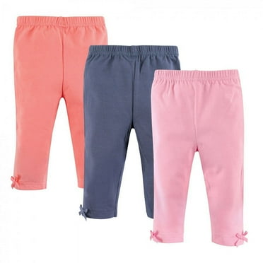 Hudson Baby Infant and Toddler Girl Cotton Leggings 3pk, Light Pink Blue, 0-3 Months