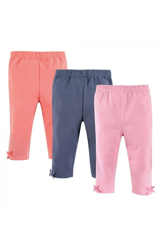 Infant and Toddler Girl Cotton Leggings 3pk, Light Pink Blue, 0-3 Months