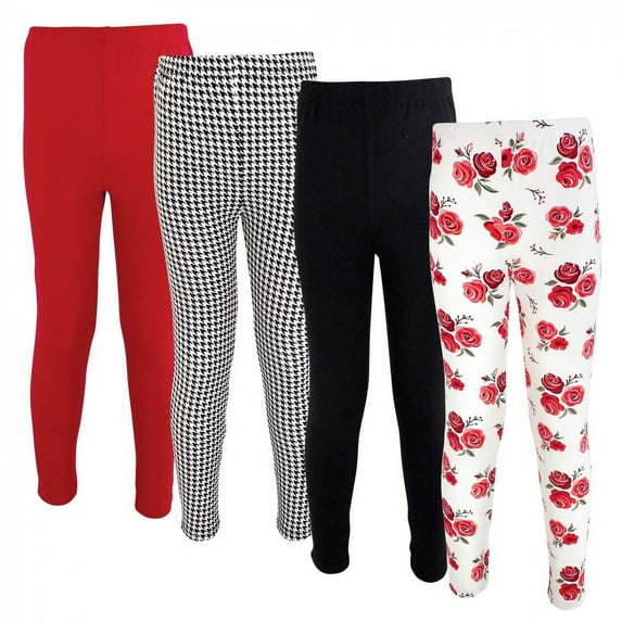 Hudson Baby Infant and Toddler Girl Cotton Leggings 4pk, Red Rose, 10 Years