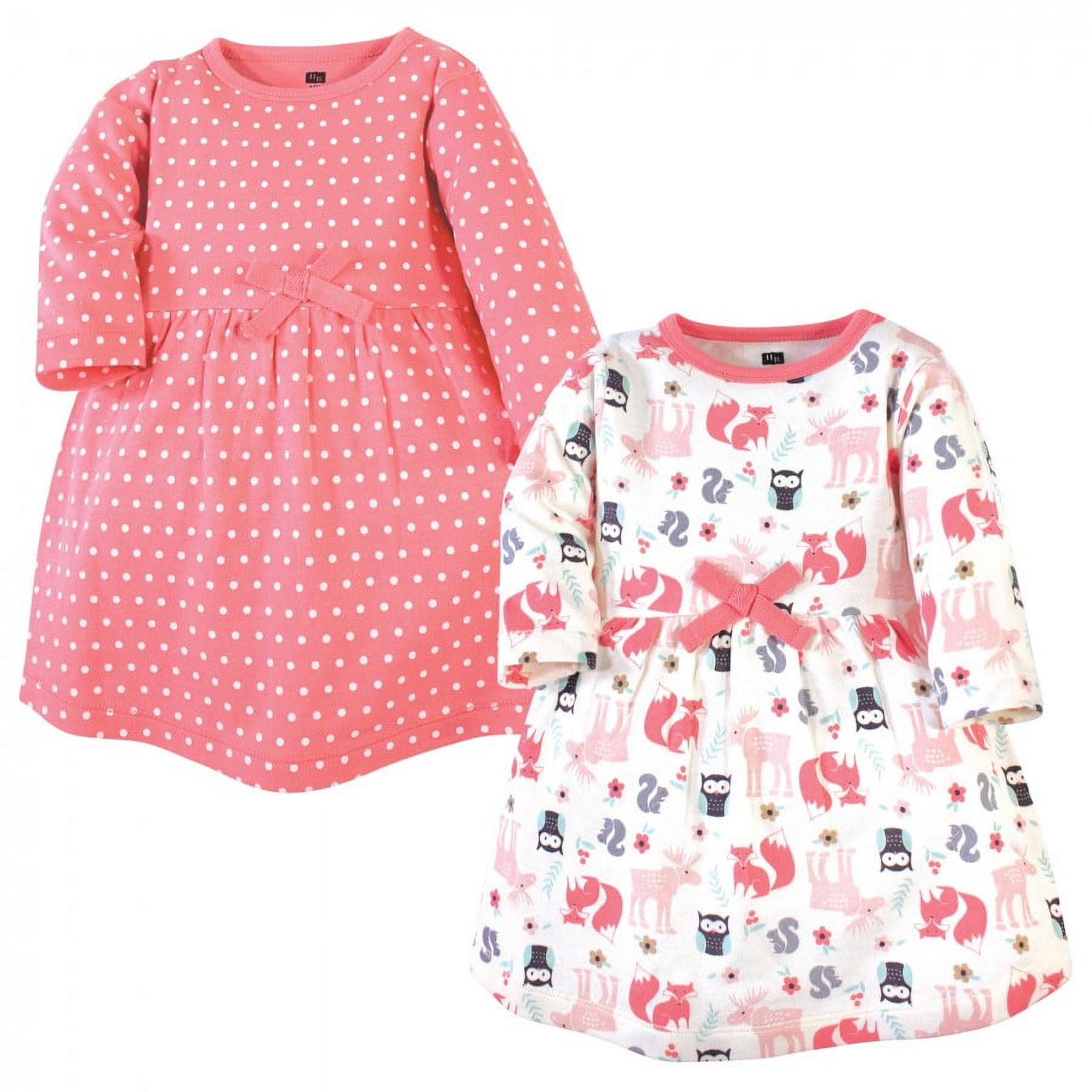 Hudson Baby Infant and Toddler Girl Cotton Long-Sleeve Dresses 2pk, Forest, 5 Toddler