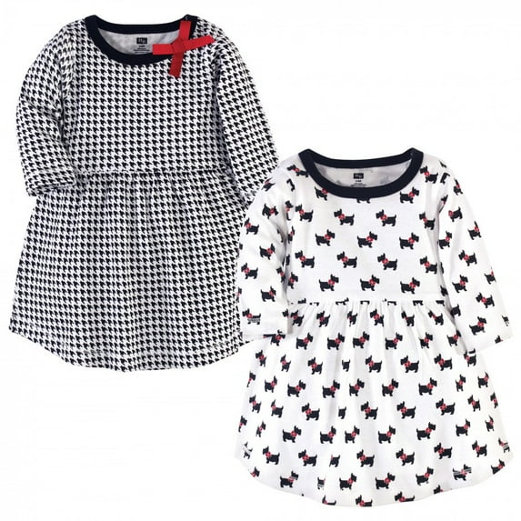Hudson Baby Infant and Toddler Girl Cotton Long-Sleeve Dresses 2pk, Scottie Dog, 3-6 Months
