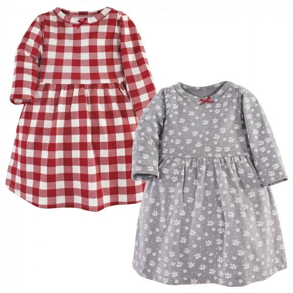 Hudson Baby Infant and Toddler Girl Cotton Long-Sleeve Dresses 2pk, Snowflake, 2 Toddler