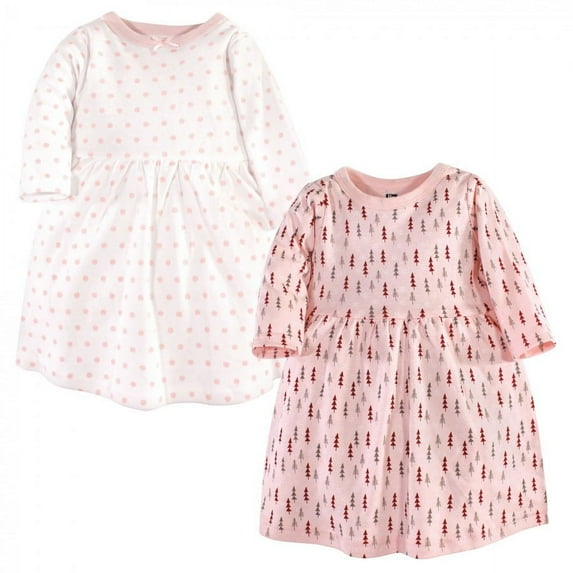 Hudson Baby Infant and Toddler Girl Cotton Long-Sleeve Dresses 2pk, Winter Forest Long-Sleeve, 3-6 Months