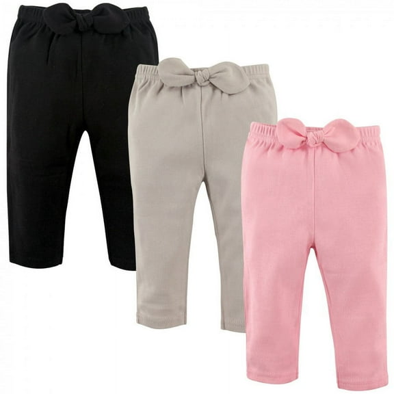 Hudson Baby Infant and Toddler Girl Cotton Pants 3pk, Light Pink Black, 2 Toddler