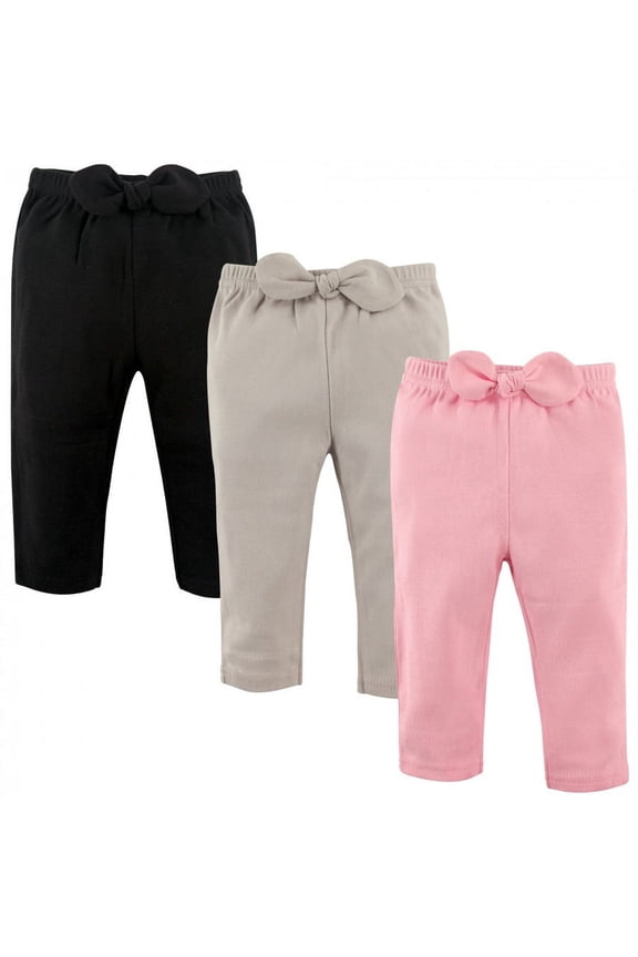 Infant and Toddler Girl Cotton Pants 3pk, Light Pink Black, 2 Toddler