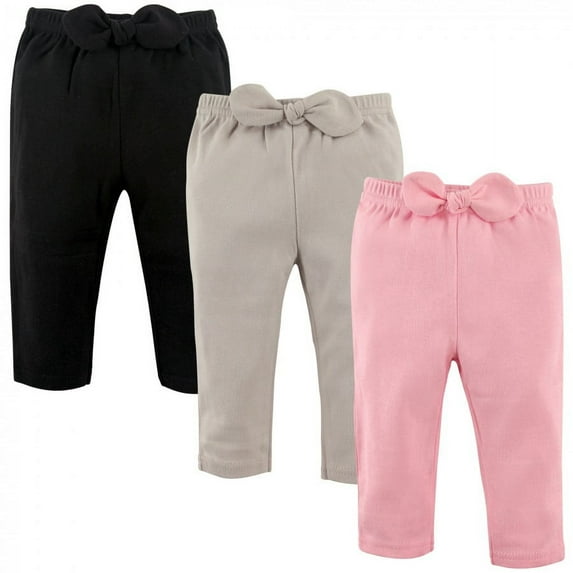 Hudson Baby Infant and Toddler Girl Cotton Pants 3pk, Light Pink Black, 3 Toddler