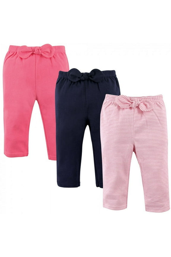 Infant and Toddler Girl Cotton Pants 3pk, Light Pink Stripes, 2 Toddler