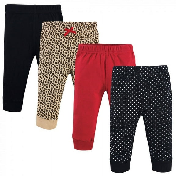 Hudson Baby Infant and Toddler Girl Cotton Pants 4pk, Basic Leopard, 5 Toddler
