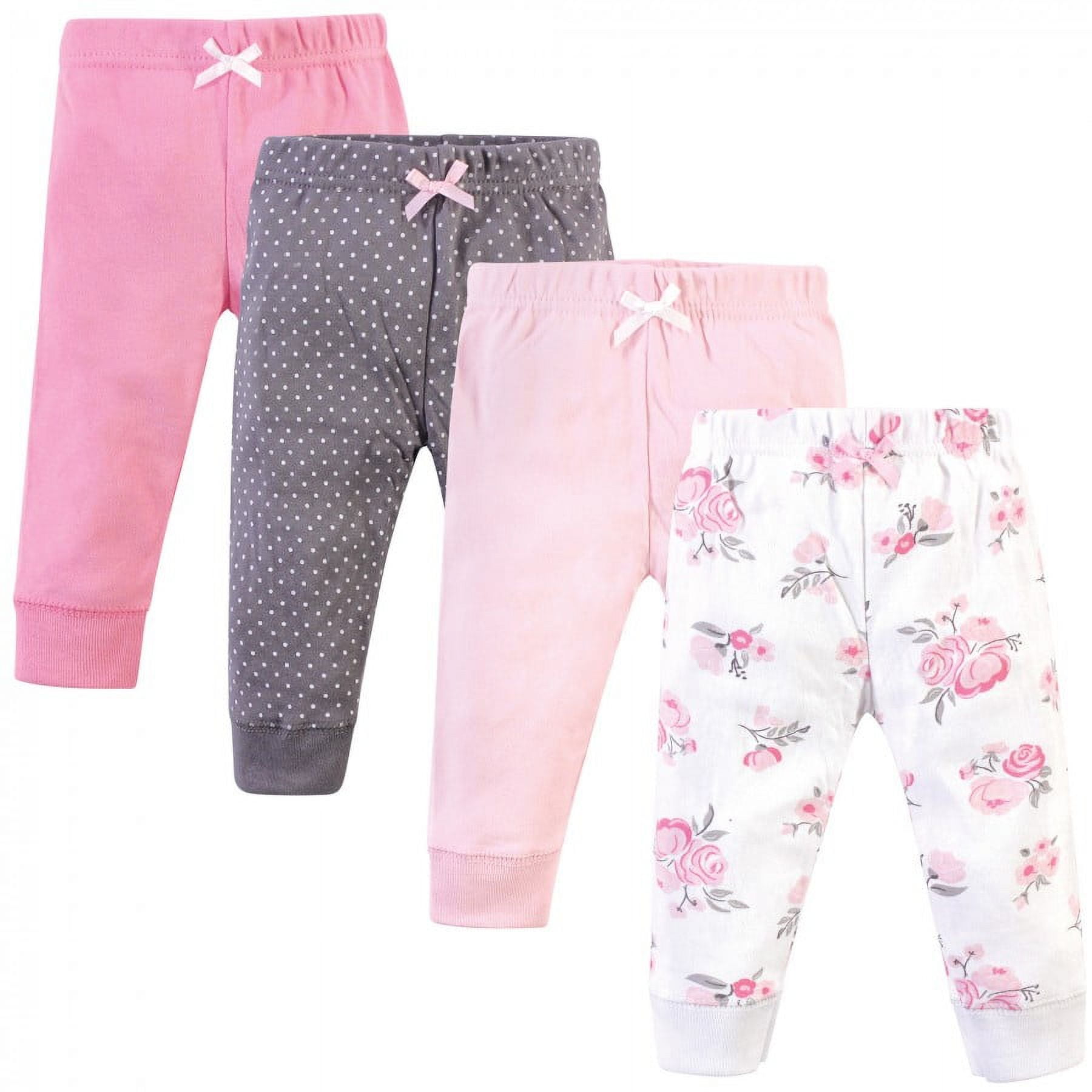 Hudson Baby Infant and Toddler Girl Cotton Pants 4pk Basic Pink Floral 3 6 Months