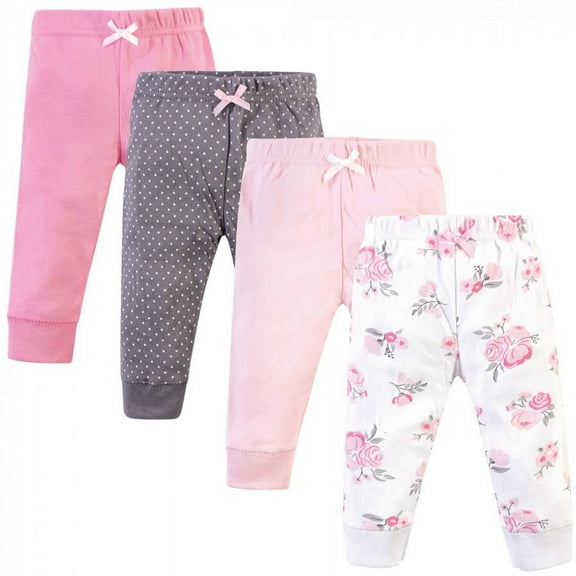 Hudson Baby Infant and Toddler Girl Cotton Pants 4pk, Basic Pink Floral, 2 Toddler