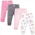 thumbnail image 1 of Hudson Baby Infant and Toddler Girl Cotton Pants 4pk, Basic Pink Floral, 3-6 Months, 1 of 2