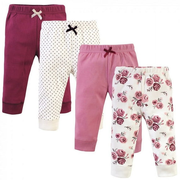 Hudson Baby Infant and Toddler Girl Cotton Pants 4pk, Rose, 2 Toddler