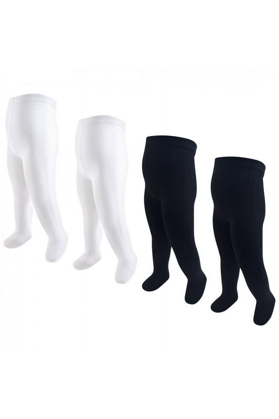 Infant and Toddler Girl Cotton Rich Tights, Black White, 0-9 Months