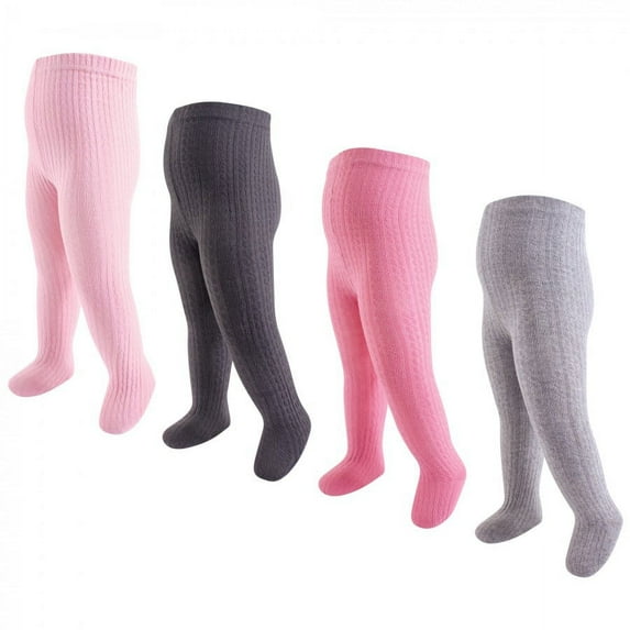 Hudson Baby Infant and Toddler Girl Cotton Rich Tights, Coral Charcoal Cableknit, 0-9 Months