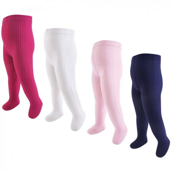 Hudson Baby Infant and Toddler Girl Cotton Rich Tights, Cream Pink Cableknit, 2T-4T