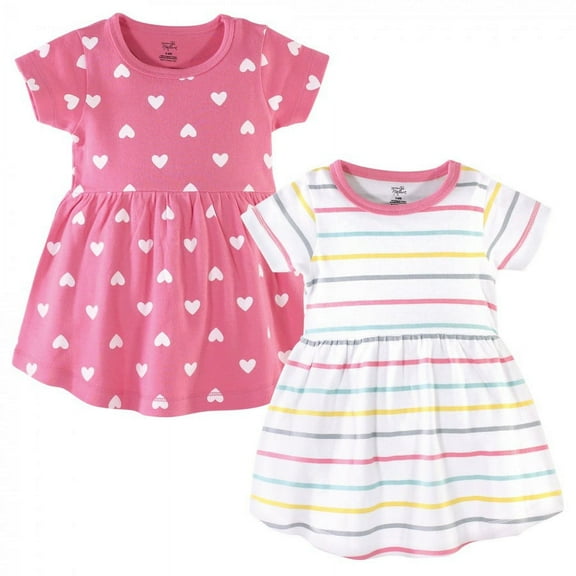 Hudson Baby Infant and Toddler Girl Cotton Short-Sleeve Dresses 2pk, Candy Stripes, 12-18 Months