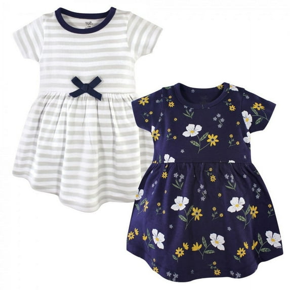 Hudson Baby Infant and Toddler Girl Cotton Short-Sleeve Dresses 2pk, Night Blooms, 9-12 Months