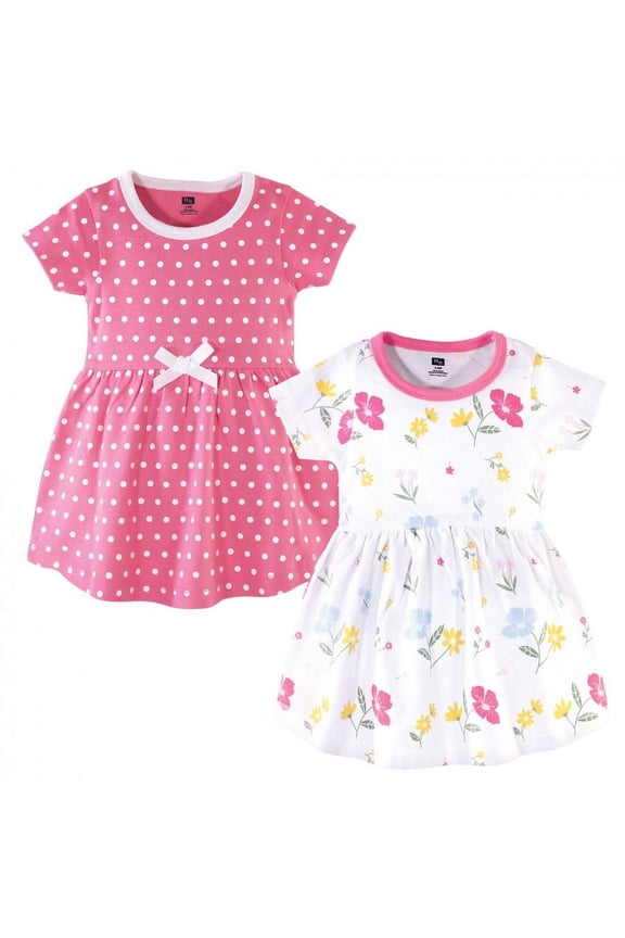 Infant and Toddler Girl Cotton Short-Sleeve Dresses 2pk, Spring Mix, 12-18 Months