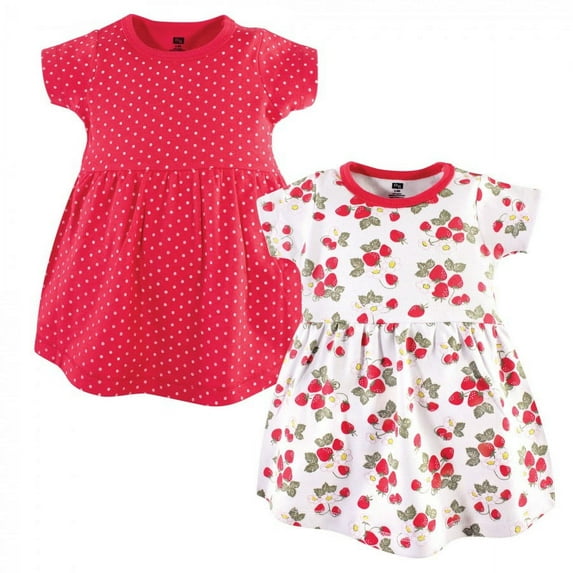 Hudson Baby Infant and Toddler Girl Cotton Short-Sleeve Dresses 2pk, Strawberries, 9-12 Months