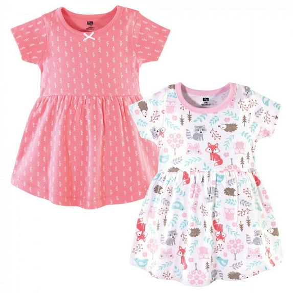 Hudson Baby Infant and Toddler Girl Cotton Short-Sleeve Dresses 2pk, Woodland Fox, 3-6 Months