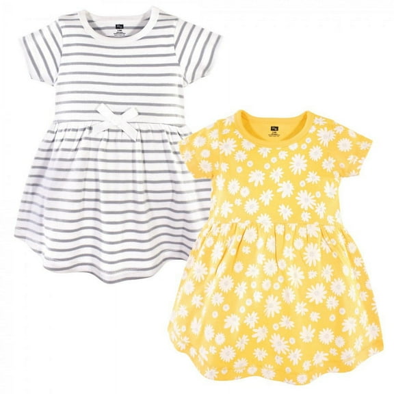 Hudson Baby Infant and Toddler Girl Cotton Short-Sleeve Dresses 2pk, Yellow Daisy, 6-9 Months