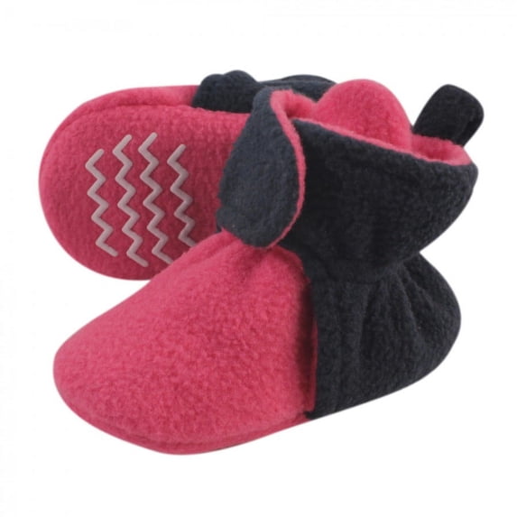 Hudson Baby Infant and Toddler Girl Cozy Fleece Booties, Dark Pink Navy, 0-6 Months