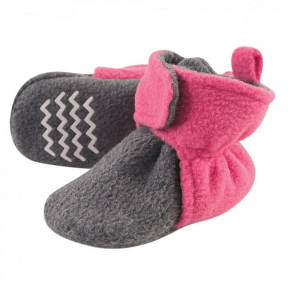 Hudson Baby Infant and Toddler Girl Cozy Fleece Booties, Dk Pink Heather Charcoal, 0-6 Months