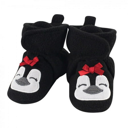 Hudson Baby Infant and Toddler Girl Cozy Fleece Booties, Girl Penguin, 0-6 Months
