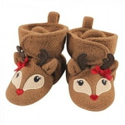 HUDSON BABY Infant and Toddler Girl Cozy Fleece Booties, Girl Reindeer, 12-18 Months