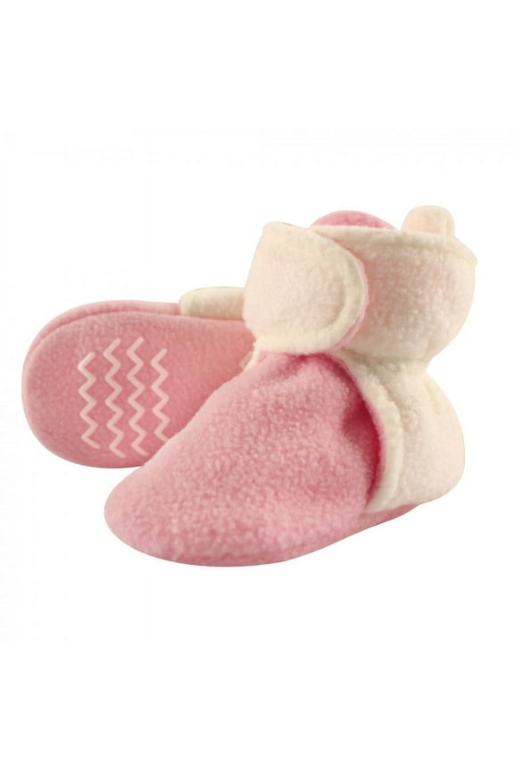 Infant and Toddler Girl Cozy Fleece Booties, Light Pink Cream, 12-18 Months