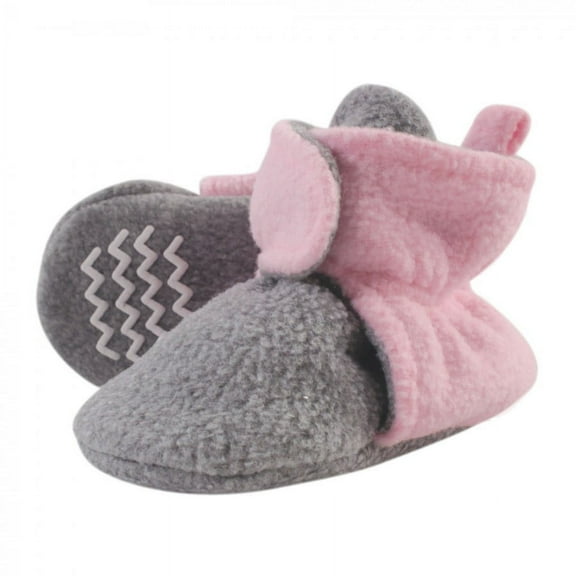 Hudson Baby Infant and Toddler Girl Cozy Fleece Booties, Light Pink Heather Gray, 12-18 Months