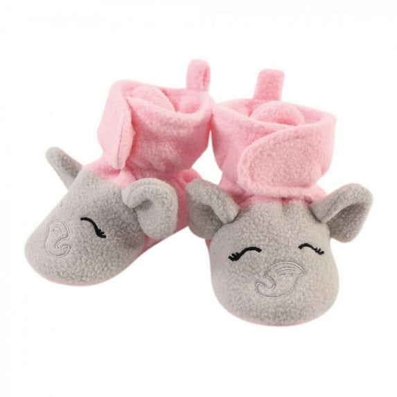 Hudson Baby Infant and Toddler Girl Cozy Fleece Booties, Pink Gray Elephant, 6-12 Months