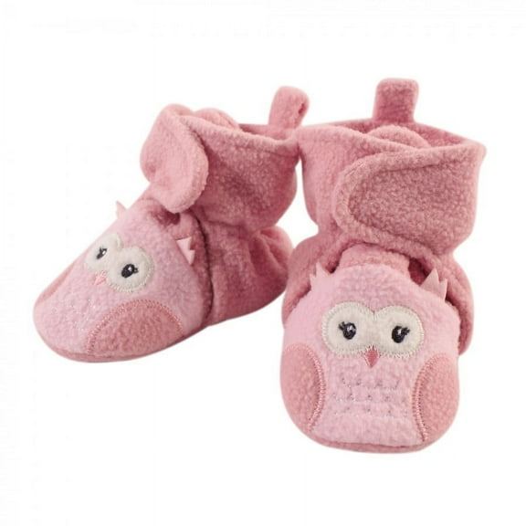 Hudson Baby Infant and Toddler Girl Cozy Fleece Booties, Pink Owl, 6-12 Months