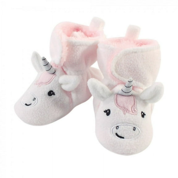 Hudson Baby Infant and Toddler Girl Cozy Fleece Booties, Silver White Unicorn, 18-24 Months