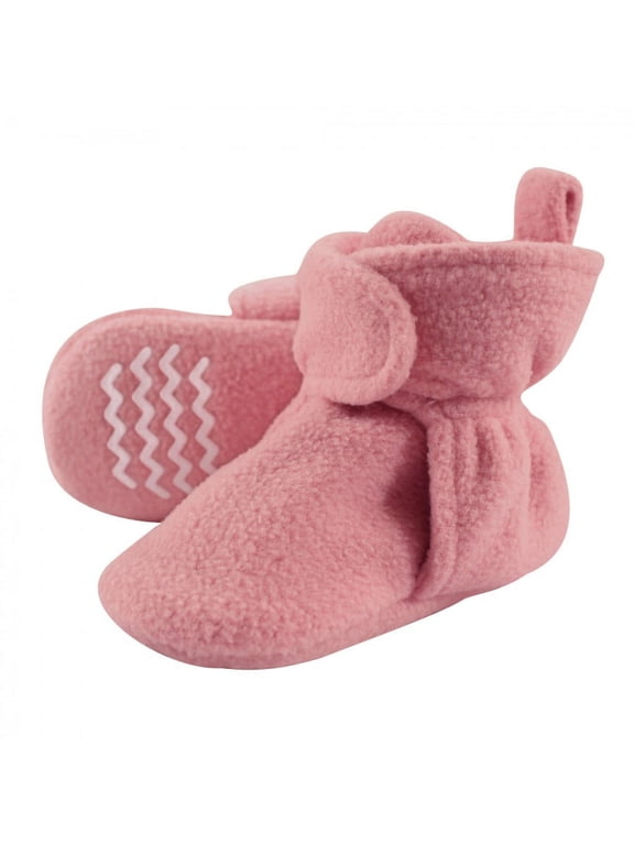 Infant and Toddler Girl Cozy Fleece Booties, Strawberry Pink, 0-6 Months