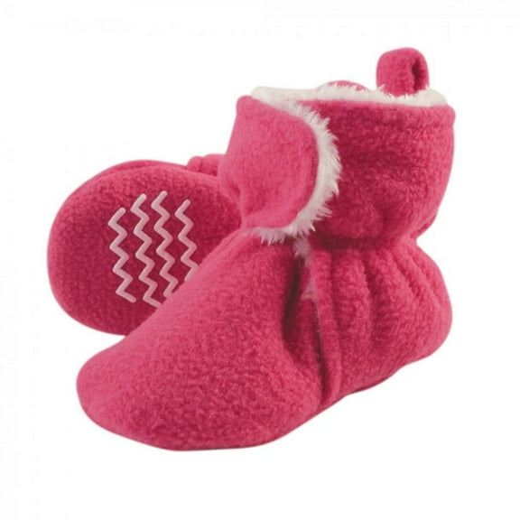 Hudson Baby Infant and Toddler Girl Cozy Fleece and Faux Shearling Booties, Dark Pink, 0-6 Months