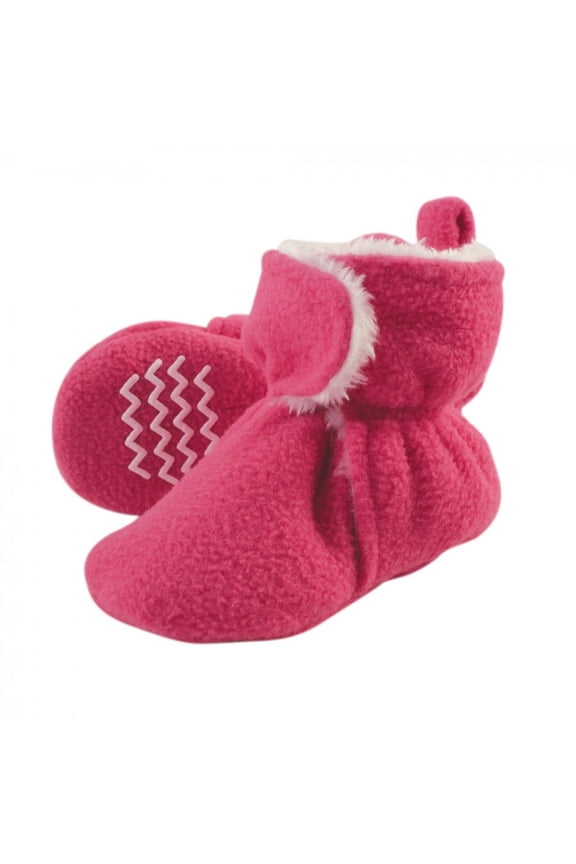 Infant and Toddler Girl Cozy Fleece and Faux Shearling Booties, Dark Pink, 18-24 Months