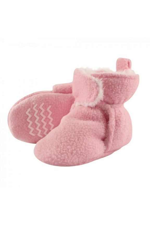 Infant and Toddler Girl Cozy Fleece and Faux Shearling Booties, Light Pink, 0-6 Months