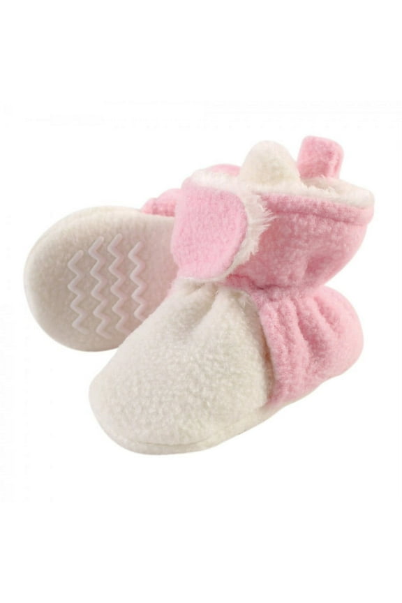 Infant and Toddler Girl Cozy Fleece and Faux Shearling Booties, Light Pink Cream, 12-18 Months