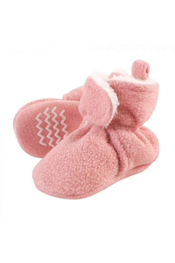 Infant and Toddler Girl Cozy Fleece and Faux Shearling Booties, Strawberry Pink, 18-24 Months