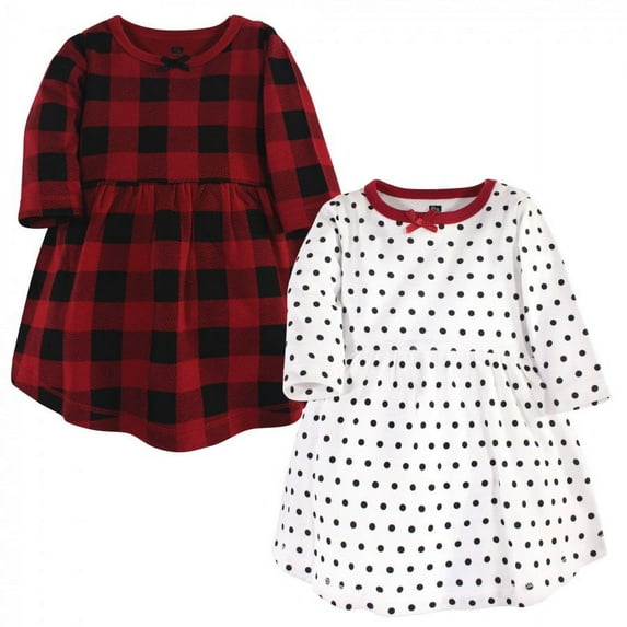 Hudson Baby Infant and Toddler Girl Long-Sleeve Cotton Dresses 2pk, Classic Holiday, 4 Toddler