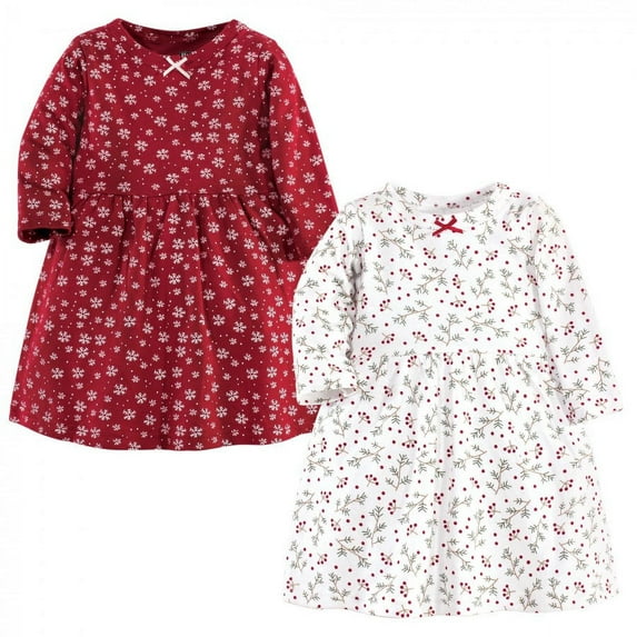 Hudson Baby Infant and Toddler Girl Long-Sleeve Cotton Dresses 2pk, Winterland, 18-24 Months