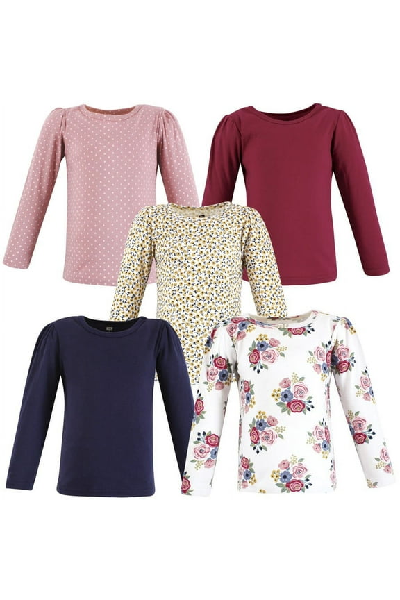 Infant and Toddler Girl Long Sleeve T-Shirts, Blush Navy Floral, 18-24 Months