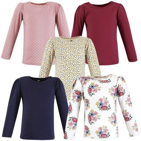 Hudson Baby Infant and Toddler Girl Long Sleeve T-Shirts, Blush Navy Floral, 6-12 Months