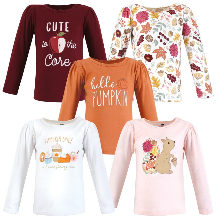 Hudson Baby Infant and Toddler Girl Long Sleeve T-Shirts, Fall Pumpkin Spice, 18-24 Months