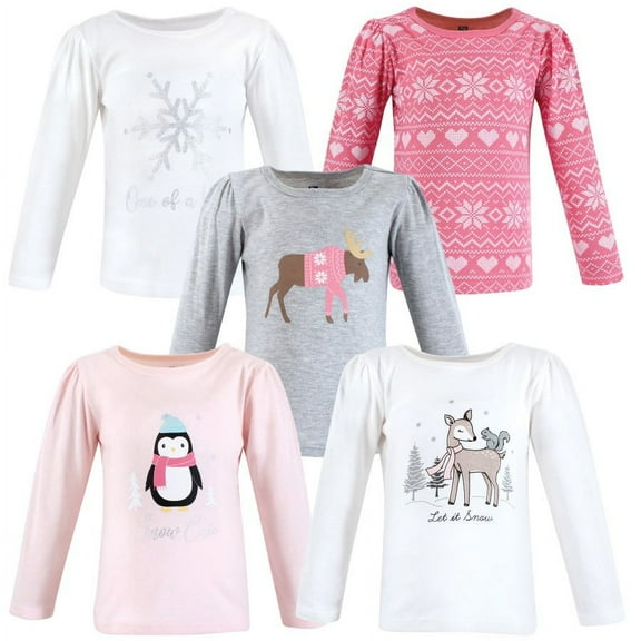 Hudson Baby Infant and Toddler Girl Long Sleeve T-Shirts, Girl Winter Animals, 4 Toddler