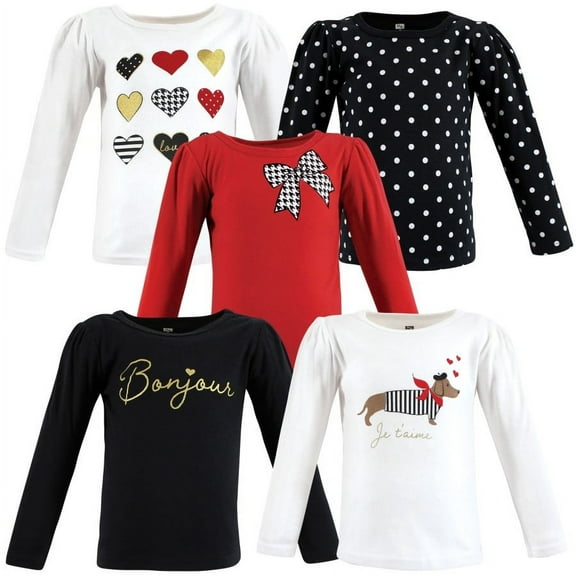 Hudson Baby Infant and Toddler Girl Long Sleeve T-Shirts, Houndstooth Red, 12-18 Months